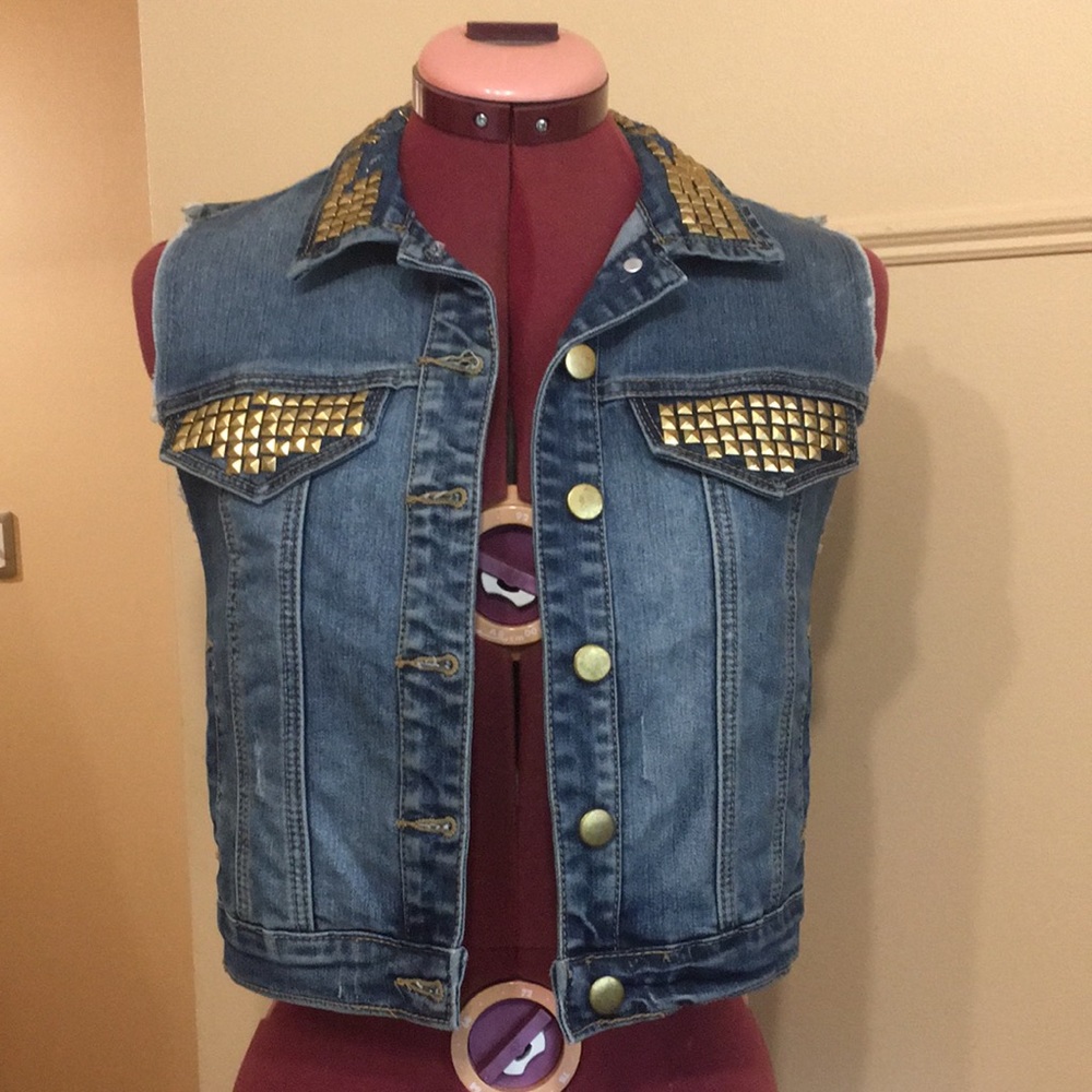 Brass/gold studded denim vest. Forever 21 size Small